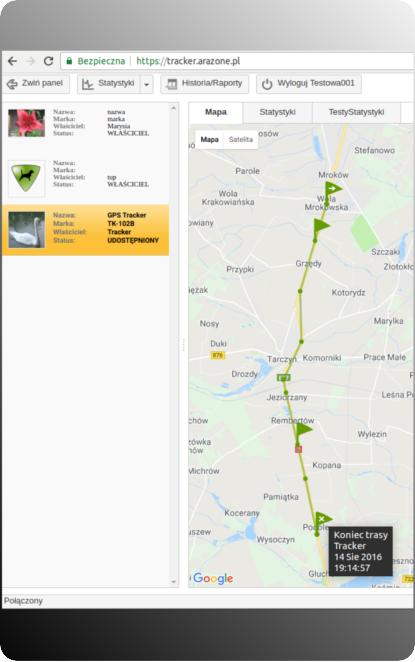 Mapka z przebiegiem trasy.